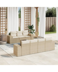 Salon de jardin avec coussins 8 pcs beige résine tressée | Mobilier & Déco