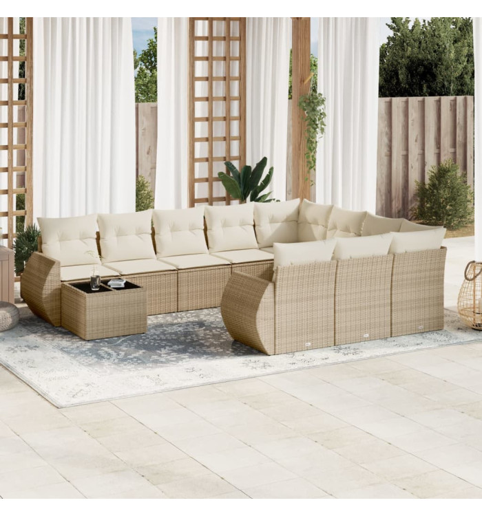 Salon de jardin 11 pcs avec coussins beige résine tressée | Mobilier & Déco