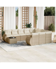 Salon de jardin 11 pcs avec coussins beige résine tressée | Mobilier & Déco