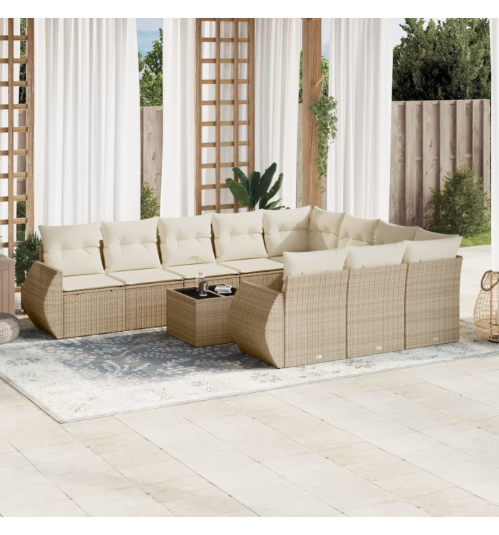 Salon de jardin 11 pcs avec coussins beige résine tressée | Mobilier & Déco