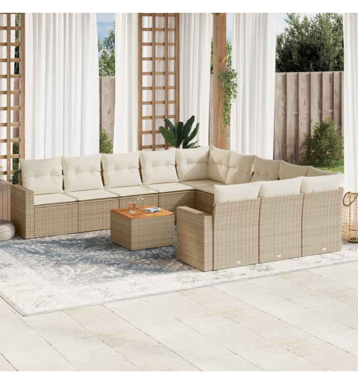 Salon de jardin avec coussins 12 pcs beige résine tressée | Mobilier & Déco