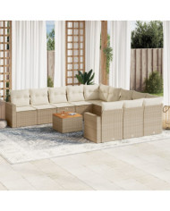 Salon de jardin avec coussins 12 pcs beige résine tressée | Mobilier & Déco