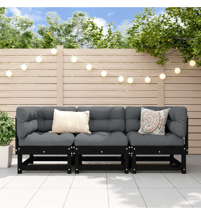 Salon de jardin 3 pcs noir bois massif de pin | Mobilier & Déco