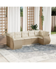 Salon de jardin avec coussins 7 pcs beige résine tressée | Mobilier & Déco
