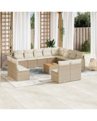 Salon de jardin avec coussins 13 pcs beige résine tressée | Mobilier & Déco