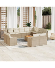 Salon de jardin avec coussins 13 pcs beige résine tressée | Mobilier & Déco