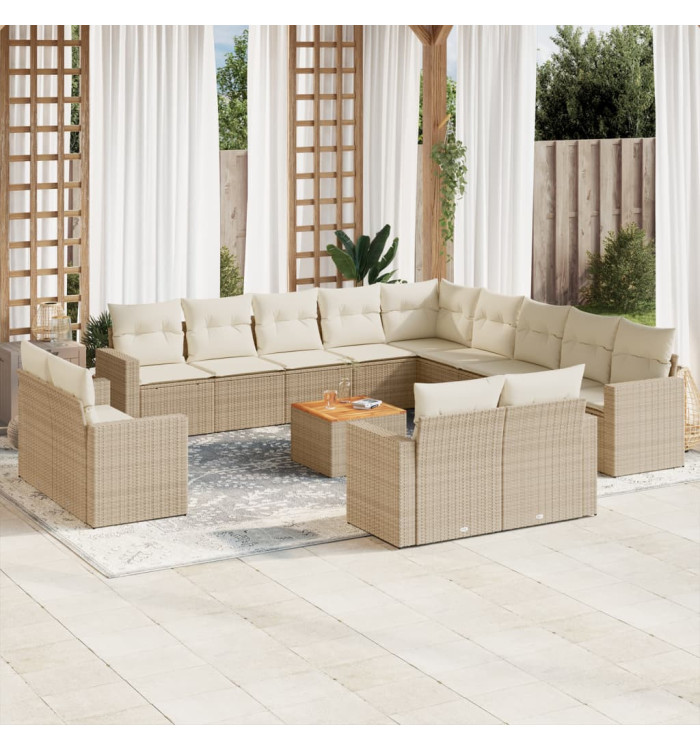 Salon de jardin avec coussins 14 pcs beige résine tressée | Mobilier & Déco