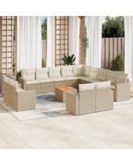 Salon de jardin avec coussins 14 pcs beige résine tressée | Mobilier & Déco