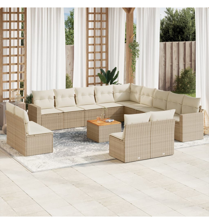 Salon de jardin avec coussins 14 pcs beige résine tressée | Mobilier & Déco