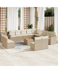 Salon de jardin avec coussins 14 pcs beige résine tressée | Mobilier & Déco