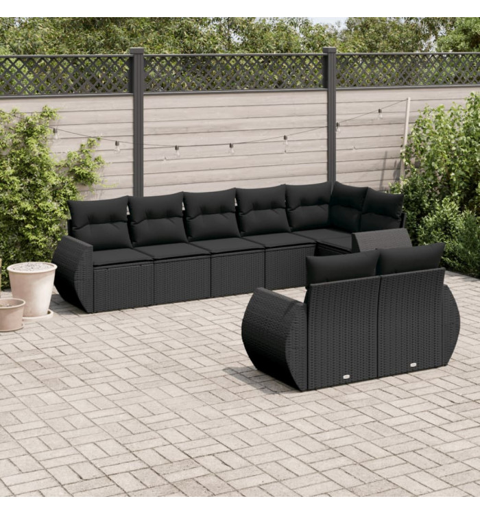 Salon de jardin 8 pcs avec coussins noir résine tressée | Mobilier & Déco