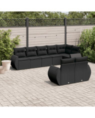 Salon de jardin 8 pcs avec coussins noir résine tressée | Mobilier & Déco