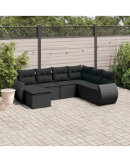 Salon de jardin 7 pcs avec coussins noir résine tressée | Mobilier & Déco