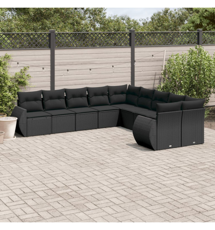 Salon de jardin 10 pcs avec coussins noir résine tressée | Mobilier & Déco