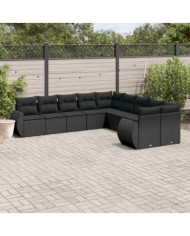Salon de jardin 10 pcs avec coussins noir résine tressée | Mobilier & Déco