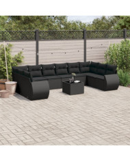 Salon de jardin 11 pcs avec coussins noir résine tressée | Mobilier & Déco