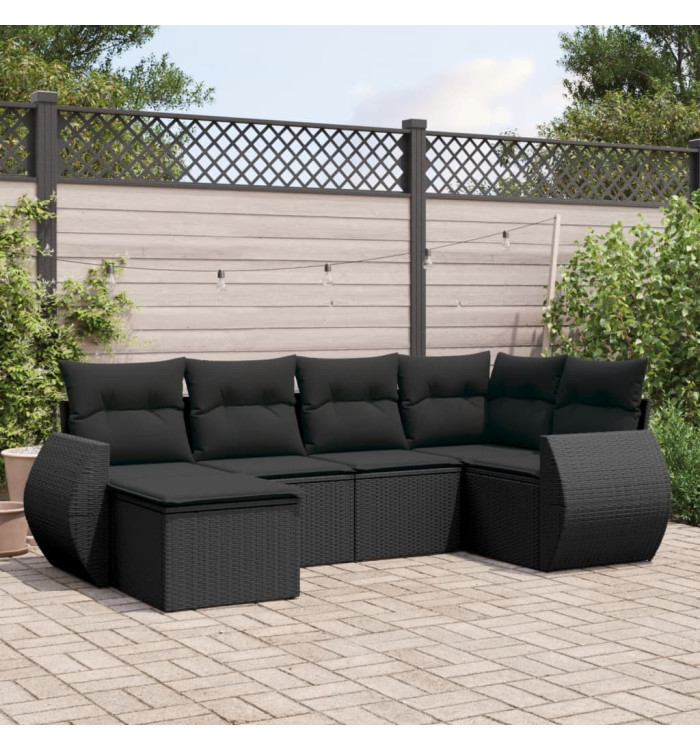Salon de jardin 6 pcs avec coussins noir résine tressée | Mobilier & Déco