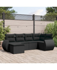 Salon de jardin 6 pcs avec coussins noir résine tressée | Mobilier & Déco