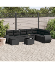 Salon de jardin 9 pcs avec coussins noir résine tressée | Mobilier & Déco