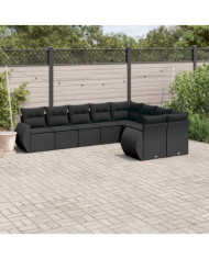 Salon de jardin 9 pcs avec coussins noir résine tressée | Mobilier & Déco