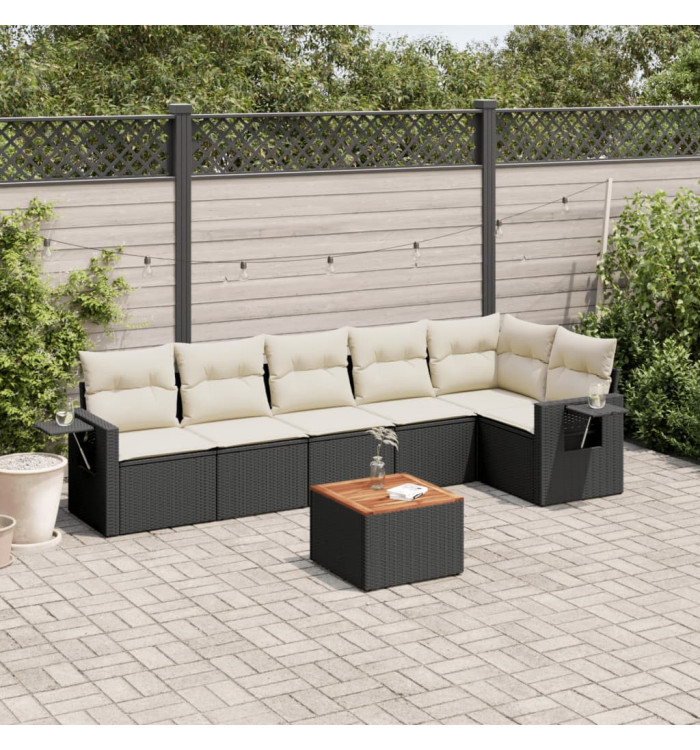 Salon de jardin 7 pcs avec coussins noir résine tressée | Mobilier & Déco