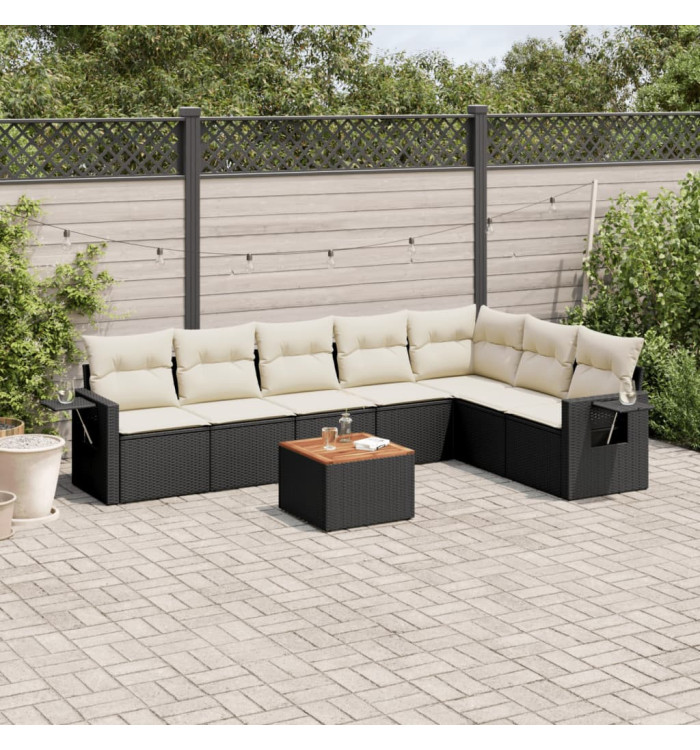Salon de jardin 8 pcs avec coussins noir résine tressée | Mobilier & Déco