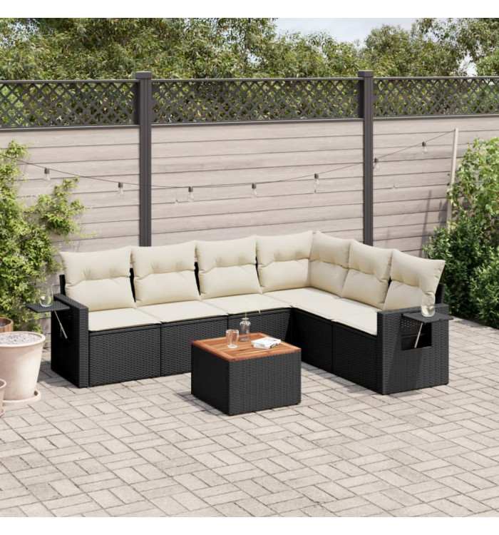 Salon de jardin 7 pcs avec coussins noir résine tressée | Mobilier & Déco