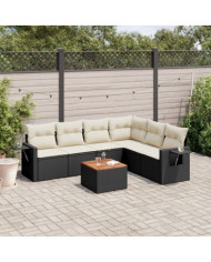 Salon de jardin 7 pcs avec coussins noir résine tressée | Mobilier & Déco