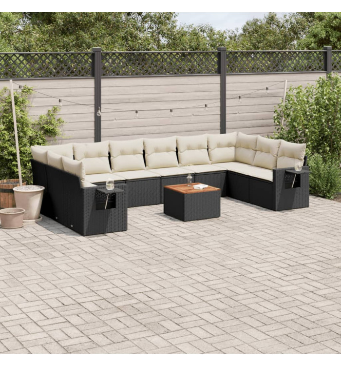 Salon de jardin 11 pcs avec coussins noir résine tressée | Mobilier & Déco