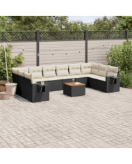 Salon de jardin 11 pcs avec coussins noir résine tressée | Mobilier & Déco