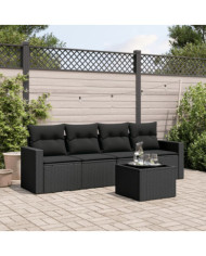 Salon de jardin 5 pcs avec coussins noir résine tressée | Mobilier & Déco