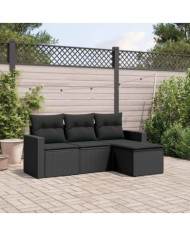 Salon de jardin 4 pcs avec coussins noir résine tressée | Mobilier & Déco