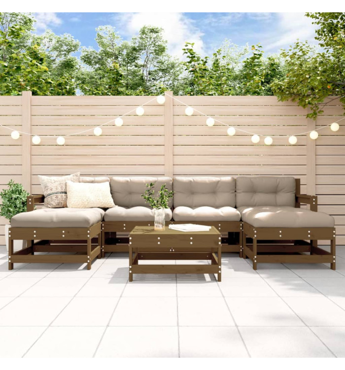 Salon de jardin 7 pcs Marron miel Bois de pin massif | Mobilier & Déco