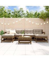 Salon de jardin 7 pcs Marron miel Bois de pin massif | Mobilier & Déco