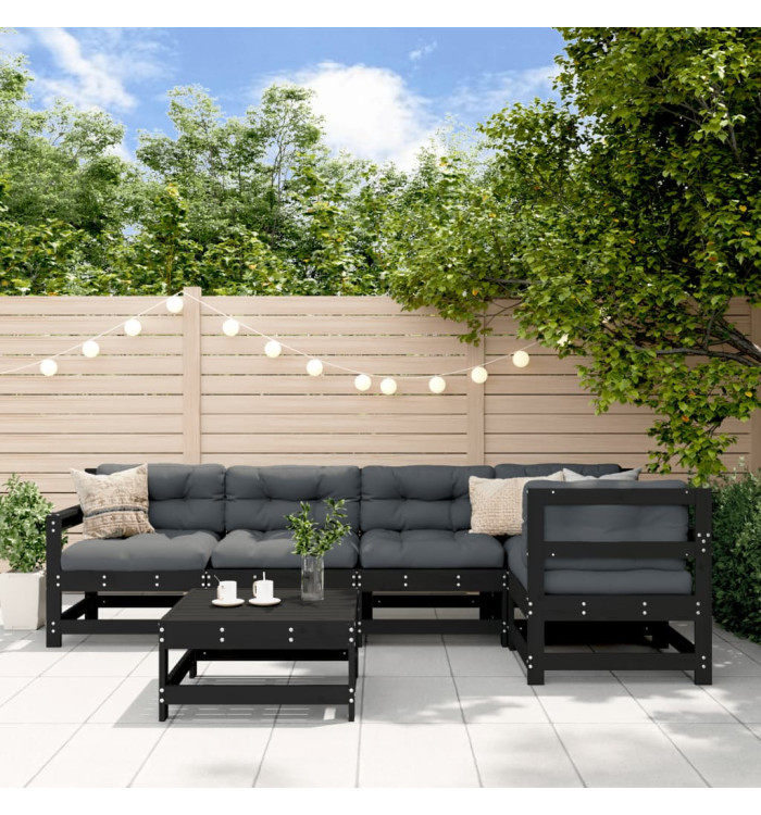 Salon de jardin 6 pcs Noir Bois de pin massif | Mobilier & Déco