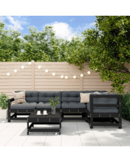 Salon de jardin 6 pcs Noir Bois de pin massif | Mobilier & Déco