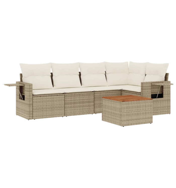Salon de jardin avec coussins 6 pcs beige résine tressée | Mobilier & Déco