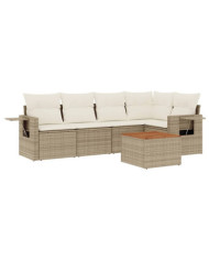 Salon de jardin avec coussins 6 pcs beige résine tressée | Mobilier & Déco