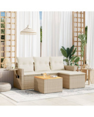 Salon de jardin avec coussins 5 pcs beige résine tressée | Mobilier & Déco