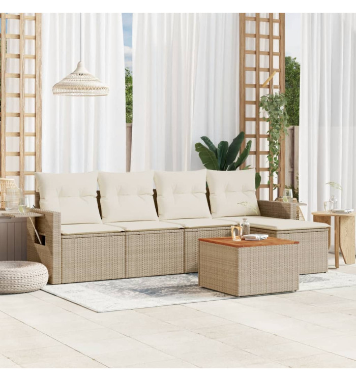 Salon de jardin avec coussins 6 pcs beige résine tressée | Mobilier & Déco