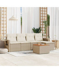 Salon de jardin avec coussins 6 pcs beige résine tressée | Mobilier & Déco