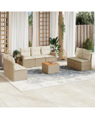 Salon de jardin avec coussins 8 pcs beige résine tressée | Mobilier & Déco