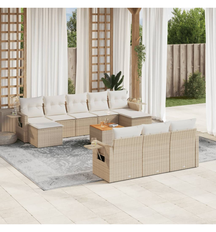 Salon de jardin 11 pcs avec coussins beige résine tressée | Mobilier & Déco