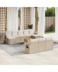 Salon de jardin 11 pcs avec coussins beige résine tressée | Mobilier & Déco