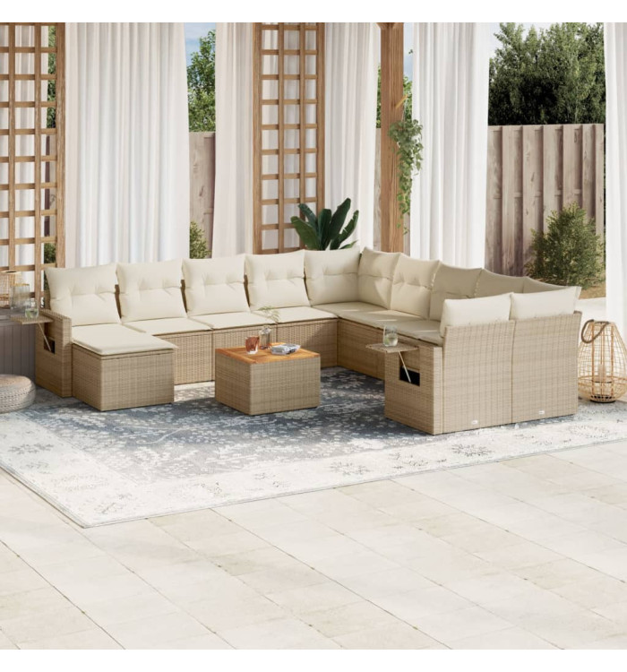 Salon de jardin avec coussins 12 pcs beige résine tressée | Mobilier & Déco
