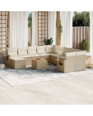 Salon de jardin avec coussins 12 pcs beige résine tressée | Mobilier & Déco