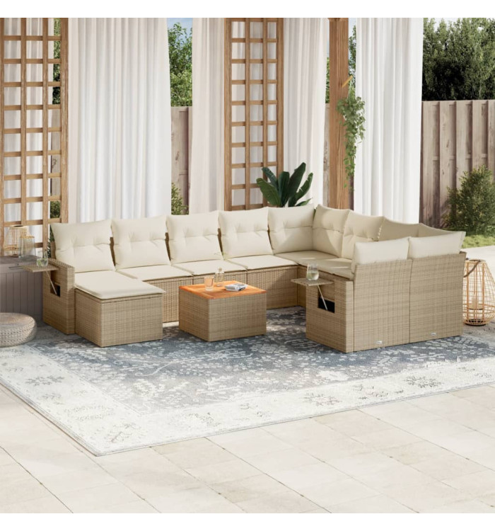 Salon de jardin 11 pcs avec coussins beige résine tressée | Mobilier & Déco