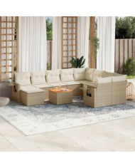Salon de jardin 11 pcs avec coussins beige résine tressée | Mobilier & Déco