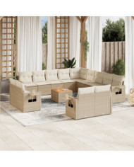 Salon de jardin avec coussins 14 pcs beige résine tressée | Mobilier & Déco