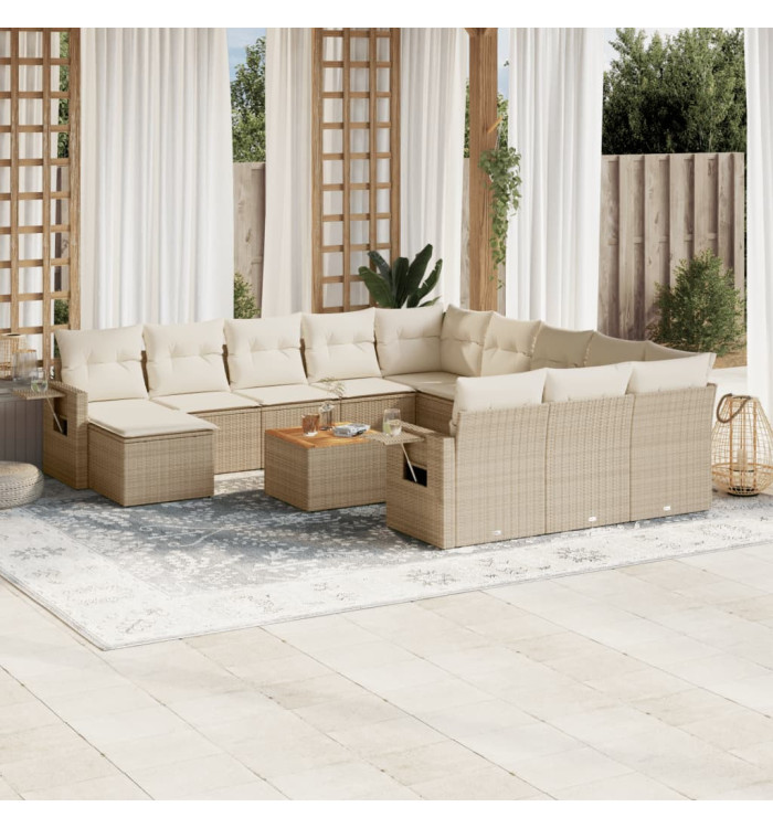 Salon de jardin avec coussins 13 pcs beige résine tressée | Mobilier & Déco